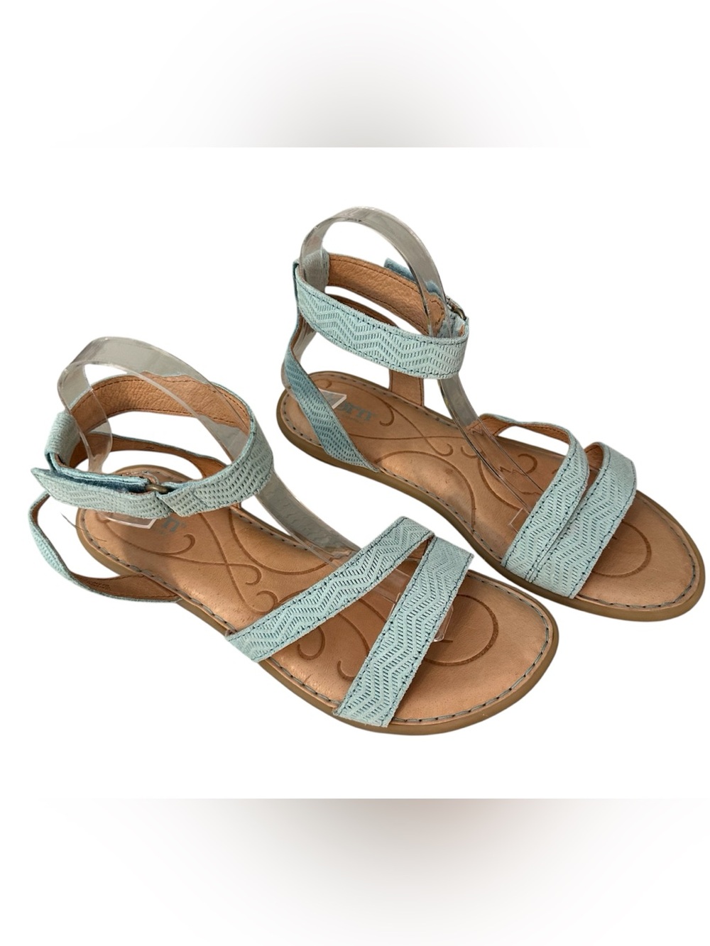 Born Strappy Flat Sandals Casual Shoes Womens 9 M Blue Leather Comfort Open Toe